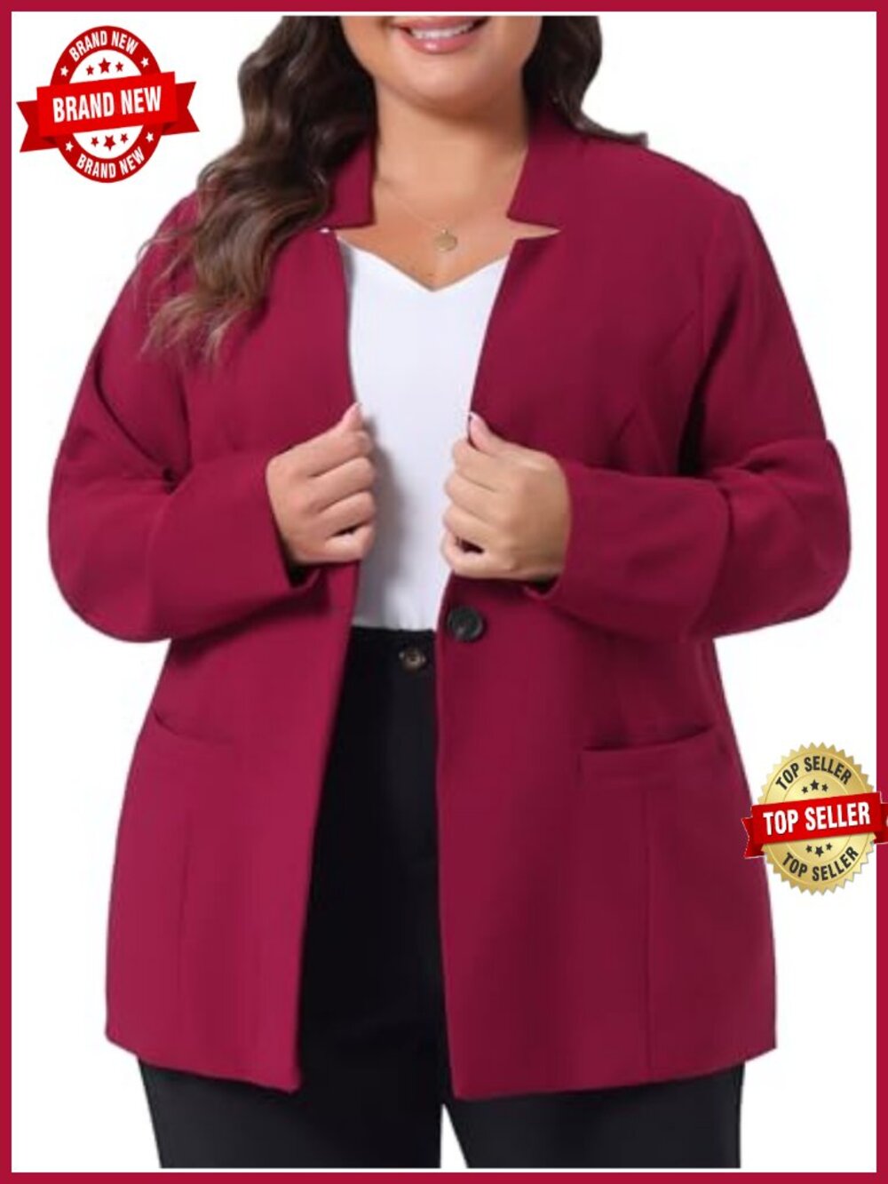 Plus Size Business Suit Blazer with Notched Lapel Button Front Long Sleeve